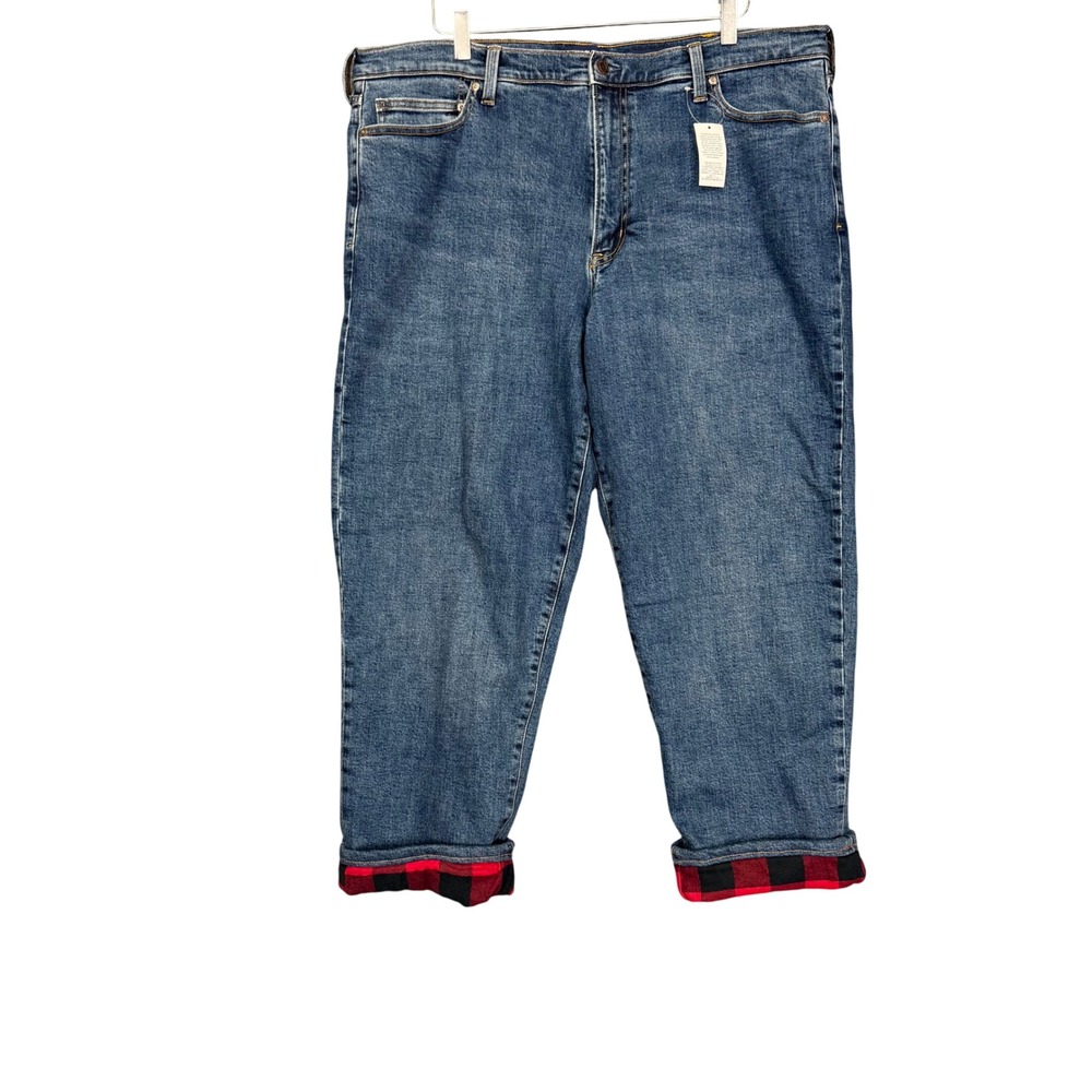 Lands End Jeans Mens 42x29 Blue Square Rigger Traditional Fit Buffalo Plaid Line
